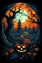 halloween Jack O\'Lanterns pumpkins with devilish carved faces
