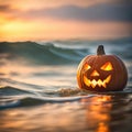 Halloween Jack-o-lantern On the Seashore