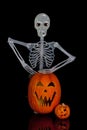 Halloween Jack O Lantern and Skeleton Royalty Free Stock Photo