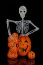 Halloween Jack O Lantern and Skeleton Royalty Free Stock Photo