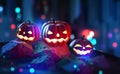 Halloween. Jack Pumpkinhead, all saints night. Party in cyberpunk style Royalty Free Stock Photo