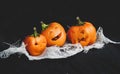 Halloween, Jack`s heads made of yellow bell pepper on a black background Royalty Free Stock Photo