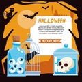 Halloween Jars With Skull Raven Eyes And Banner Vector Design