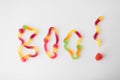 Word boo made of gummy worms for halloween