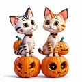 Halloween Kawaii Kittens playing with a small pumpkin. generative AI