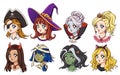 Halloween kawaii set of fantasy character portraits.