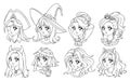 Halloween kawaii set of fantasy characters. Hand drawn vector avatars.