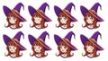 Halloween kawaii witch with eight different face expression. Royalty Free Stock Photo