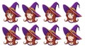 Halloween kawaii witch with eight different face expression. Royalty Free Stock Photo