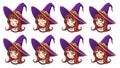 Halloween kawaii witch with eight different face expression. Royalty Free Stock Photo
