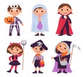 Halloween kids. Costumed horror party. Boys and girls dressed scary monsters. Young characters in festive clothes Royalty Free Stock Photo