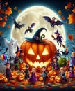 Halloween with kids pumpkin ghost Royalty Free Stock Photo