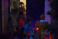 Halloween and kids trick or treating going door to door at night