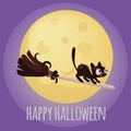 HALLOWEEN KITTEN On Broom Cartoon Vector Illustration Set