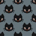 Halloween knitted pattern. Seamless Knitting Texture with cute c