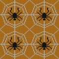 Halloween knitted pattern. Seamless Knitting Texture with spider