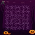 Halloween labyrinth for kid or children books in cartoon style, creepy and spooky maze, pumpkin characters, flying bat