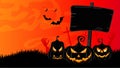 Halloween landscape background. Scary graveyard pumpkins