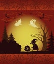 Halloween landscape, ghosts, pumpkins and witch Royalty Free Stock Photo