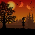 Halloween Landscape with Scarecrow