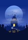 Halloween landscape with spooky castle and Jack O Lanterns Royalty Free Stock Photo