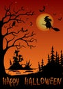 Halloween Landscape with Witch
