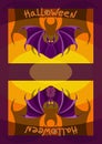 Halloween layout flat color abstract layout: lilac bats on orange background, with text made of worms, copyspace