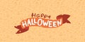 Halloween lettering baner on doodle background seamless pattern. Vector holiday characters and horrible elements in Royalty Free Stock Photo