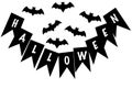 Halloween lettering on black flags. Nearby are figures of bats. On a white background. Royalty Free Stock Photo