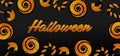 Halloween lettering with hand drawn watercolor candies background vector