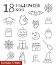 Halloween linear icons set with editable stroke