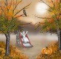 Halloween little ghost, playing on the playground Royalty Free Stock Photo