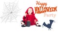 Halloween. Little Red Riding Hood. Beautiful little girl in a red raincoat. Royalty Free Stock Photo