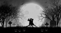 Halloween lover dance before full moon in creepy forest Royalty Free Stock Photo