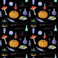 Magic pattern with pumpkin, books Royalty Free Stock Photo