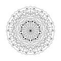 Halloween mandala on white background. Round pattern with pumpkins and spider web. Coloring book page