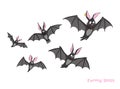 Halloween mascot. Isolated cartoon bats. Funny dracula monsters. Cute night vampires. Comic clipart