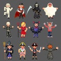 Halloween masquerade children costume party kids characters icons set flat design vector illustration Royalty Free Stock Photo