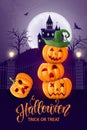 Halloween masquerade, cute children costumes. Funny characters. Invitation card for party and sale. Autumn holidays.