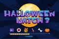 Halloween match3 on background. Set icons and loading game, GUI Graphic Assets Royalty Free Stock Photo