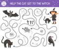 Halloween maze for children. Autumn preschool printable educational activity. Funny day of the dead game or puzzle with black Royalty Free Stock Photo