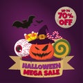 Halloween Mega Sale. Up to 70% off Royalty Free Stock Photo