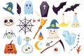 Halloween mega set in graphic flat design. Bundle elements Royalty Free Stock Photo