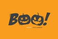 Halloween message Boo! on Orange background.