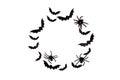 Halloween mock up concept. Flying black paper bats and spiders on white background.