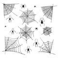 Halloween monochrome spider web and spiders