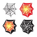 Halloween monochrome web, isolated on white background. Venom cobweb set. Bright colors Spider net black, orange, yellow