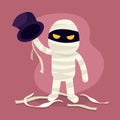 Halloween monster. Mummy horror character illustration, mummy costume. Cartoon