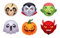 Halloween monsters emoji. Scary monster costume 3d face emojis, comic zombie head avatar horror character emoticon Royalty Free Stock Photo