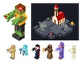 Halloween Monsters Icons Set Curse Evil Flat Design Isometric 3d Game Vector Illustration